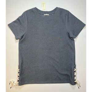 NEW L.L. Bean Signature Short Sleeve Side Tie Heather Navy Sweatshirt Size Large